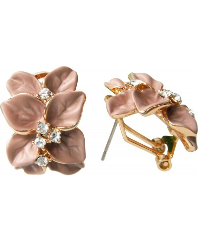 18k Gold Plated White Crystal colorful Enamel Leaves Flower Omega Back Earrings $10.69 Stud