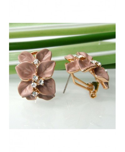 18k Gold Plated White Crystal colorful Enamel Leaves Flower Omega Back Earrings $10.69 Stud