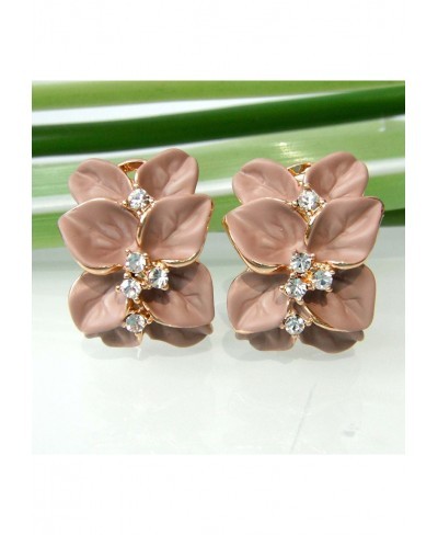 18k Gold Plated White Crystal colorful Enamel Leaves Flower Omega Back Earrings $10.69 Stud