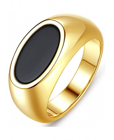 Black Enamel Oval Statement Ring 18K Gold Plated Gold Oval Signet Ring Size 6-8 $16.69 Statement