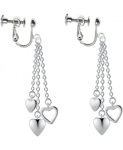 Clip On Earrings Three Heart Earrings Dangle Tassel White Gold Plated Proms Classic Gift $16.06 Clip-Ons