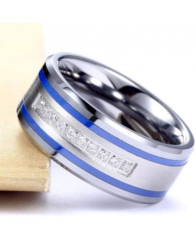 Two Rings His and Hers Couple Ring Bridal Set His Hers Women Blue Gold Plated Cz Man Stainless Steel Wedding Ring Band Set $1...