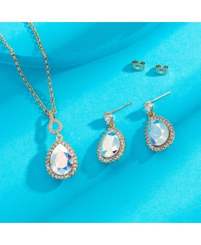 Austrian Crystals Teardrop Pendant Necklace Earrings for Women 14K Gold Plated Hypoallergenic Jewelry Set $21.50 Jewelry Sets