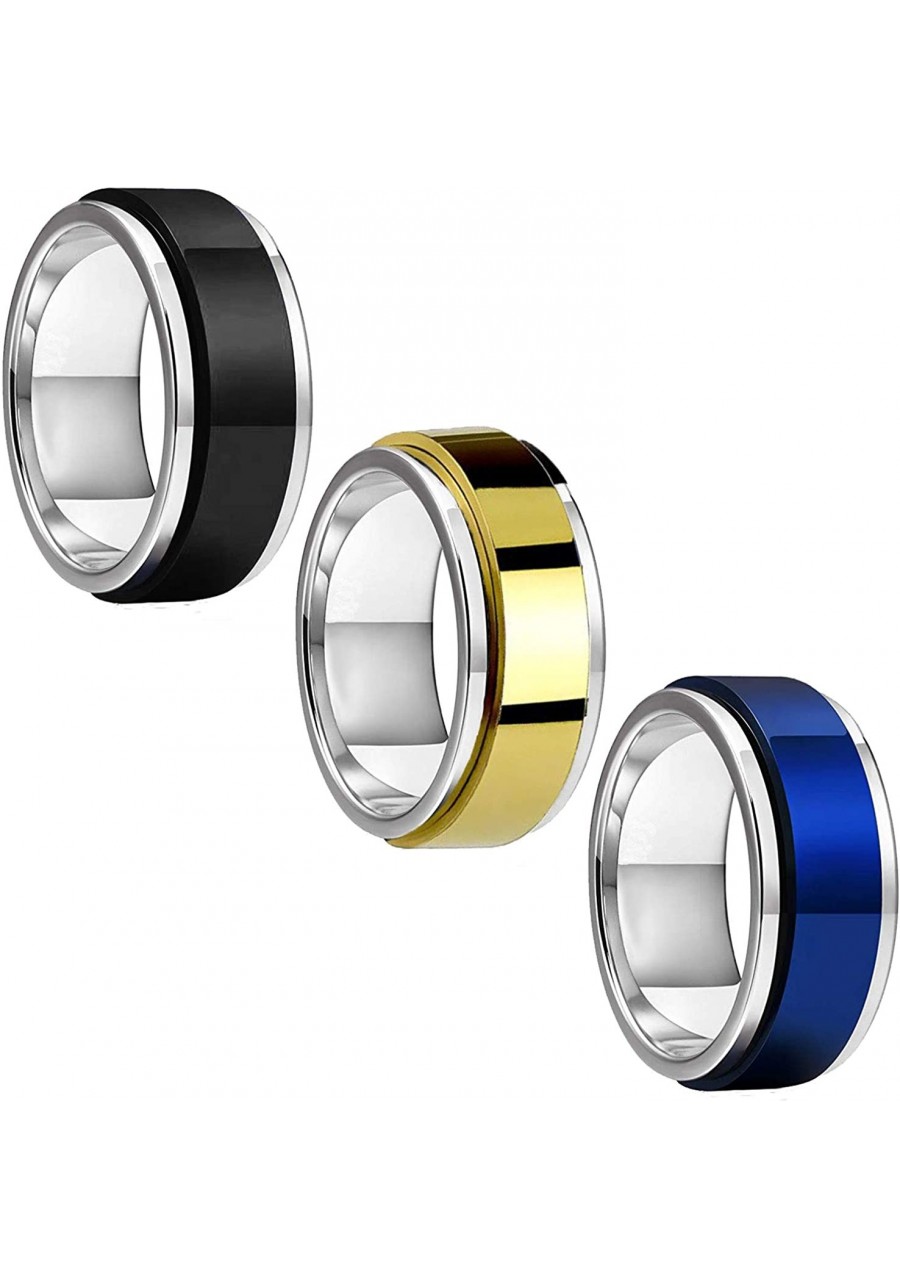 3PC Ring Set Spinner Bands Men Women Black Blue Goldtone Size 8-12 Steel Promise Gift $13.91 Bands