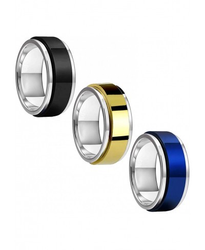 3PC Ring Set Spinner Bands Men Women Black Blue Goldtone Size 8-12 Steel Promise Gift $13.91 Bands