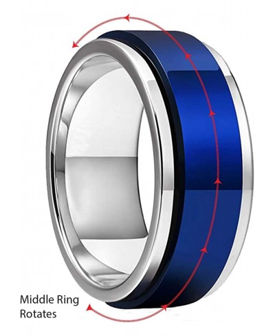 3PC Ring Set Spinner Bands Men Women Black Blue Goldtone Size 8-12 Steel Promise Gift $13.91 Bands