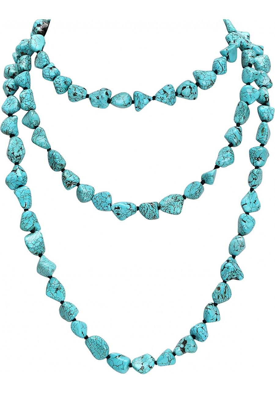 Turquoise Beads Endless Necklace Long Knotted Stone Multi-Strand Layer Necklaces Handmade Jewelry $29.11 Strands