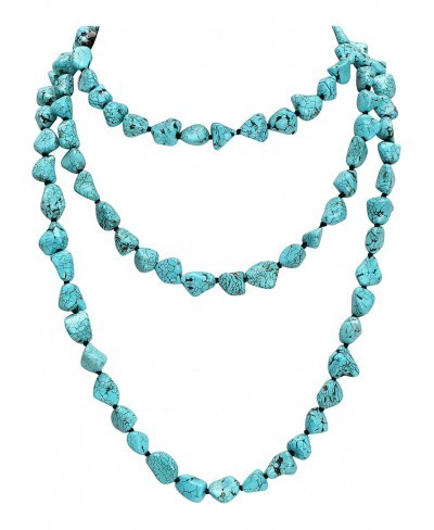 Turquoise Beads Endless Necklace Long Knotted Stone Multi-Strand Layer Necklaces Handmade Jewelry $29.11 Strands