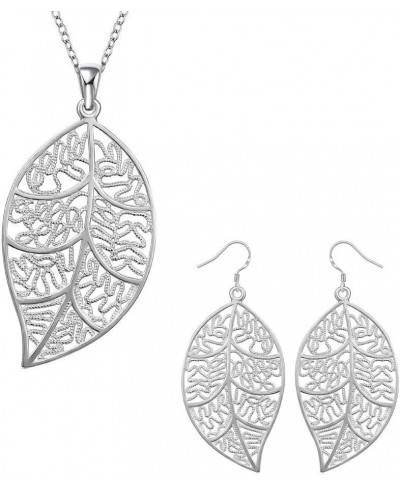 925 Sterling Silver Cute Natural Leaf Pendant Necklace Earrings Jewelry Set for Women Or Girls $11.73 Jewelry Sets