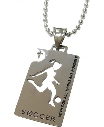 Christian Stainless Steel Sport Medal Necklace - Chain Included with god All Things are Possible (Soccer Women) $13.39 Pendan...