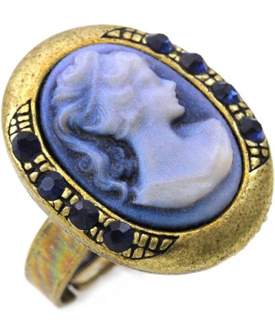 Dark Navy Blue Cameo Ring Adjustable Size Band Women Lady Fashion Jewelry $11.91 Bands