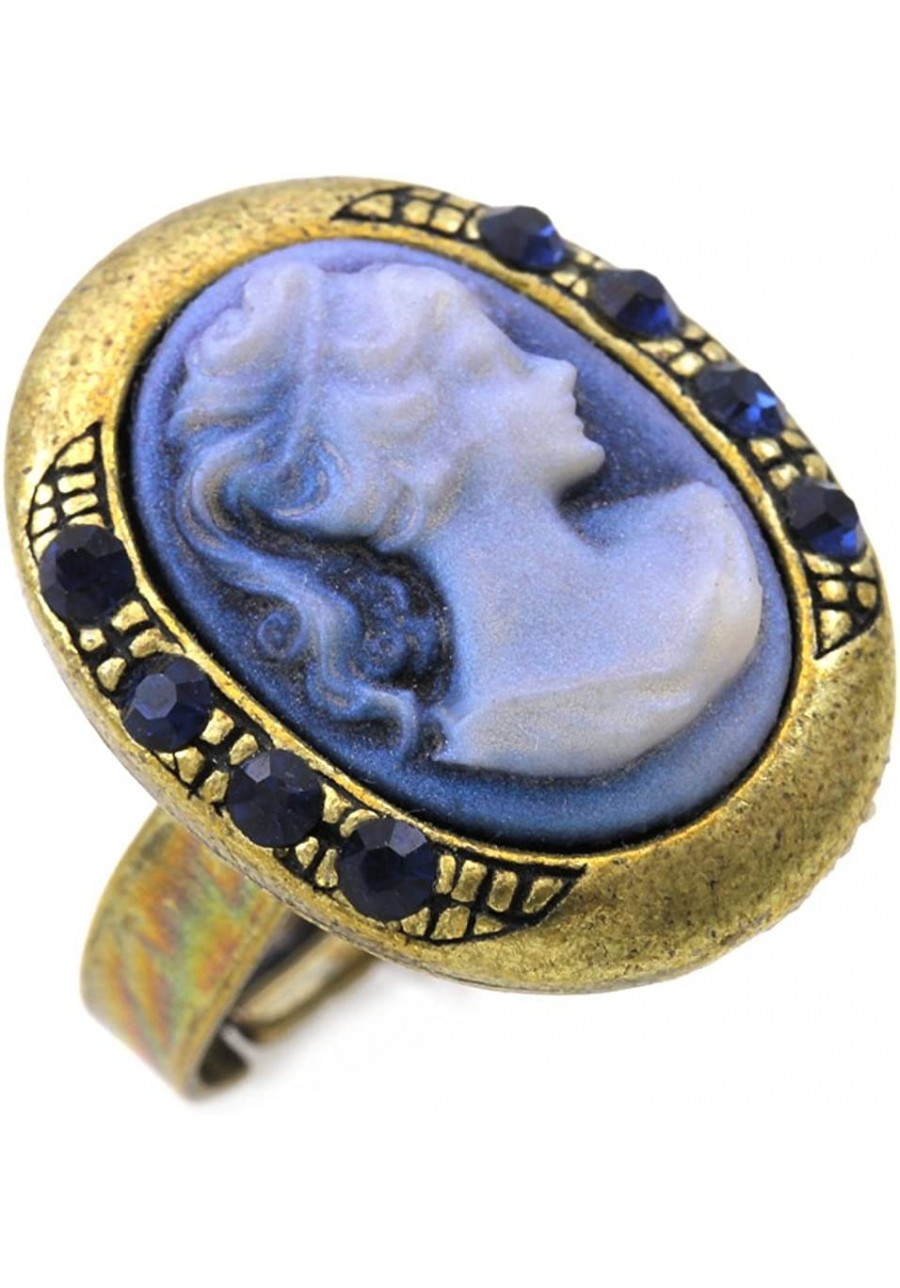 Dark Navy Blue Cameo Ring Adjustable Size Band Women Lady Fashion Jewelry $11.91 Bands