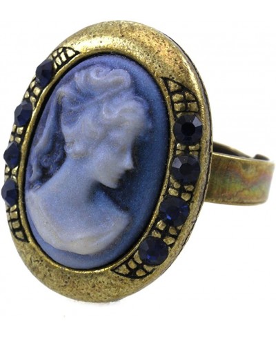 Dark Navy Blue Cameo Ring Adjustable Size Band Women Lady Fashion Jewelry $11.91 Bands