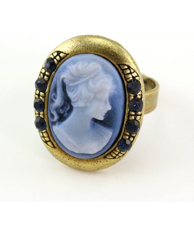 Dark Navy Blue Cameo Ring Adjustable Size Band Women Lady Fashion Jewelry $11.91 Bands