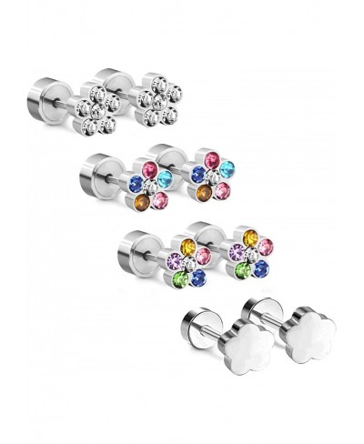 Stud Earrings for Women Cute Colorful Flower Shape CZ Inlaid Stainless Steel Ball Stud Earring Screw on Backs Tragus Cartilag...