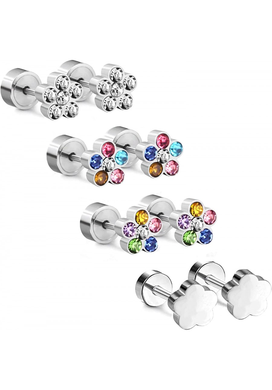 Stud Earrings for Women Cute Colorful Flower Shape CZ Inlaid Stainless Steel Ball Stud Earring Screw on Backs Tragus Cartilag...