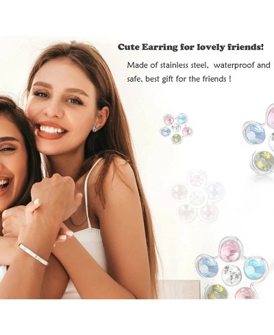 Stud Earrings for Women Cute Colorful Flower Shape CZ Inlaid Stainless Steel Ball Stud Earring Screw on Backs Tragus Cartilag...