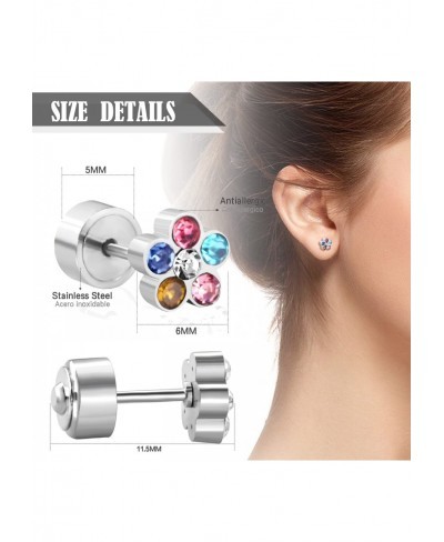 Stud Earrings for Women Cute Colorful Flower Shape CZ Inlaid Stainless Steel Ball Stud Earring Screw on Backs Tragus Cartilag...