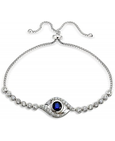 Sterling Silver Blue Cubic Zirconia Evil Eye Pullstring Adjustable Bracelet $30.22 Link