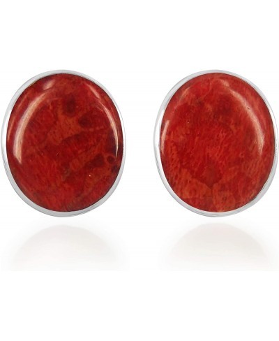 Classy Oval Red Reconstructed Red Coral .925 Sterling Silver Push Back Post Earrings Red Coral Earrings Sterling Silver Post ...