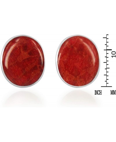 Classy Oval Red Reconstructed Red Coral .925 Sterling Silver Push Back Post Earrings Red Coral Earrings Sterling Silver Post ...