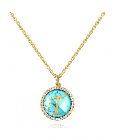 Turquoise Initial Necklace 18K Gold Letter Pendant Dainty Jewelry Cubic Zirconia Alphabet Charms Adjustable Chain Necklace fo...