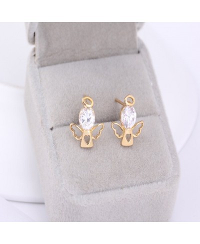 Charming 18k Gold Plated Round Green Cut Cubic Zirconia Lucky Angel Design Mini Post Stud Earrings $7.52 Stud