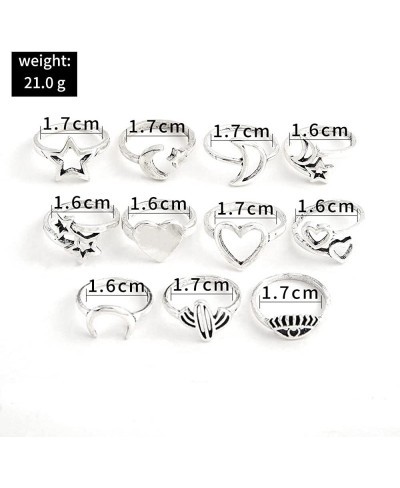 11-14 Pcs Silver Knuckle Stackable Finger Ring Cute Cat Paw Joint Midi Rings Hollow Star Moon Rings Love Heart Cactus Open Ri...