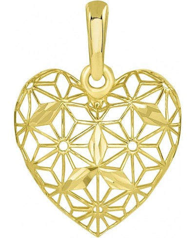 14K Yellow Gold Textured 3D Heart Charm Pendant with Filigree $41.73 Pendants & Coins