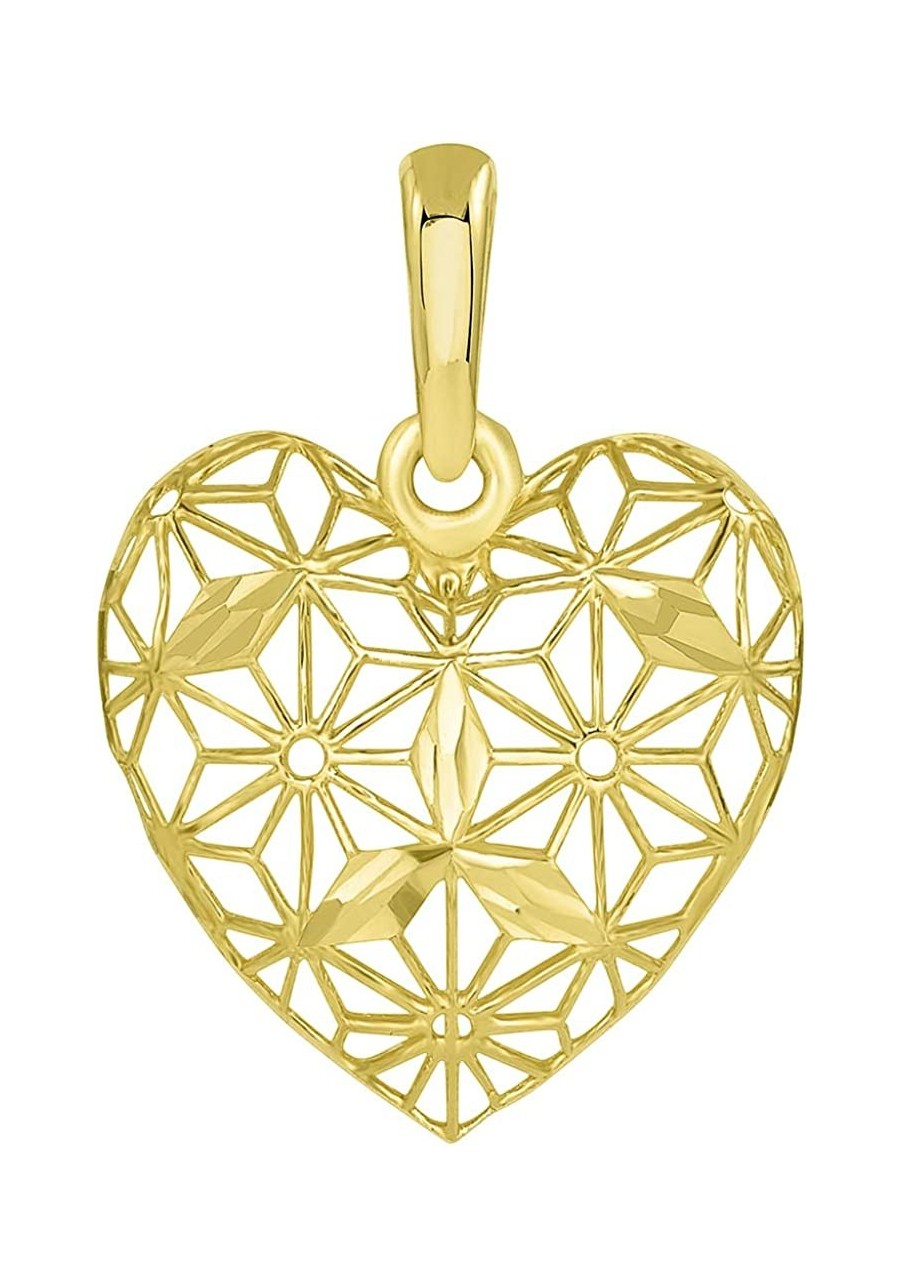 14K Yellow Gold Textured 3D Heart Charm Pendant with Filigree $41.73 Pendants & Coins