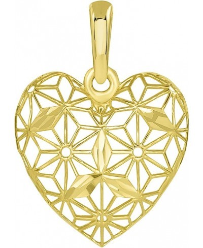 14K Yellow Gold Textured 3D Heart Charm Pendant with Filigree $41.73 Pendants & Coins