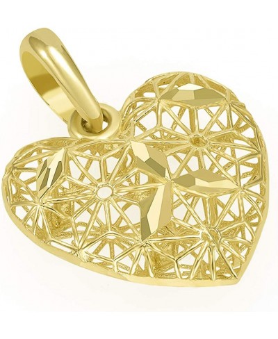 14K Yellow Gold Textured 3D Heart Charm Pendant with Filigree $41.73 Pendants & Coins