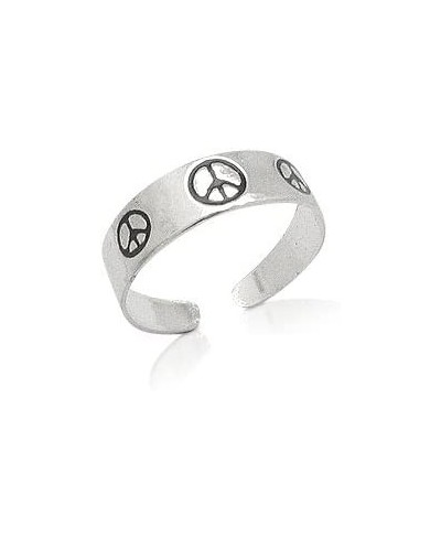 Polished Sterling Silver Toe Ring with Enameled Peace Signs $18.73 Toe Rings