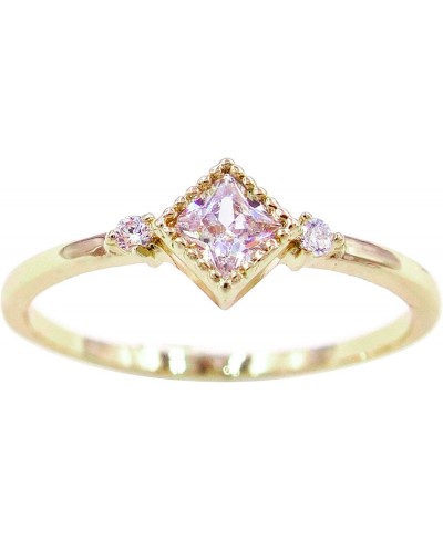 Lora' 14K Gold-Plated (Rose/White/Yellow) CZ Princess-Cut Crystal Dainty Ring $28.95 Statement