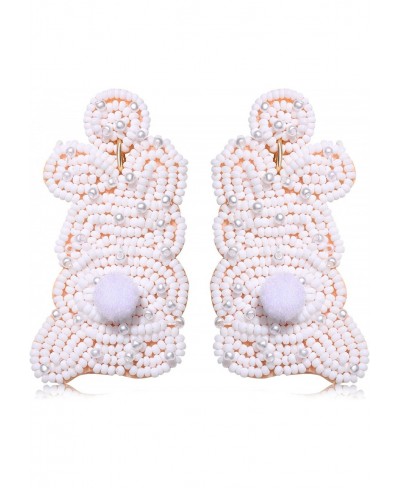 Beaded Easter Earrings for Women Girls Handmade Bunny Colorful Egg Basket Drop Dangle Earrings Cute Rabbit Pom Pom Pearl Bead...