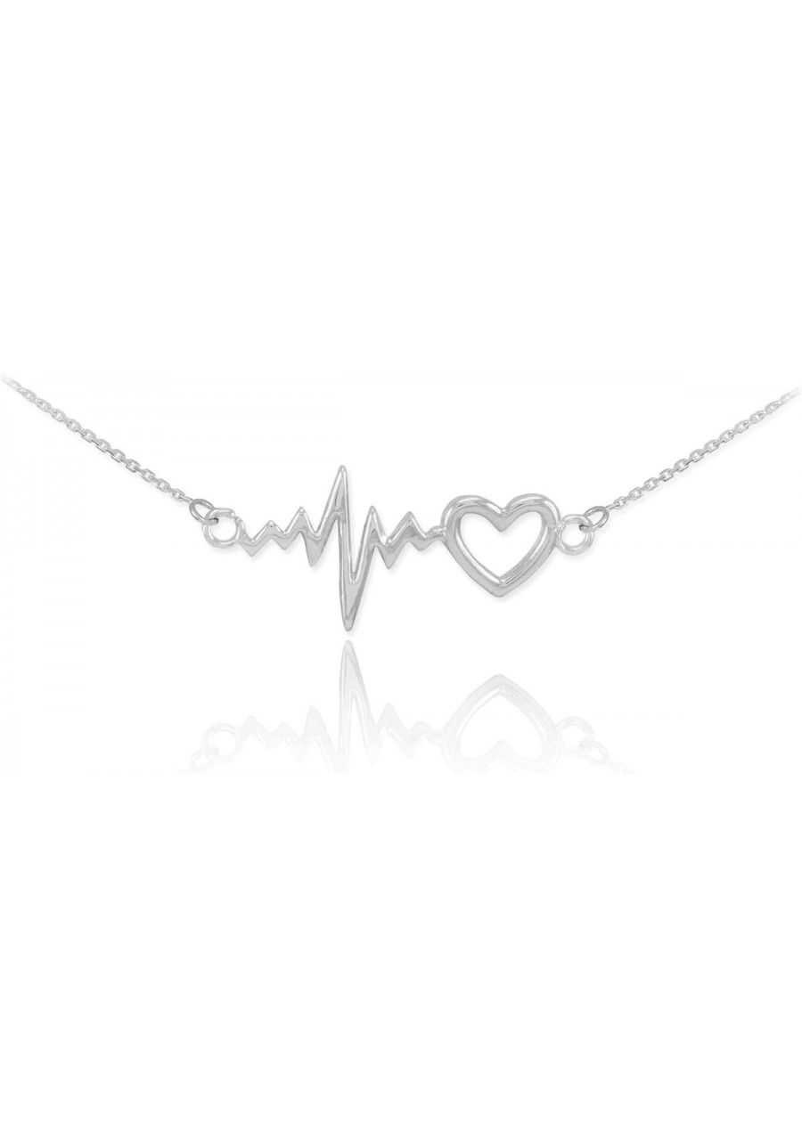 .925 Sterling Silver Lifeline Pulse Heartbeat Charm Open Heart Pendant Necklace 20 $30.71 Pendant Necklaces