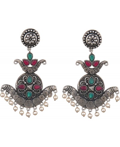 Boho Vintage Antique Ethnic Gypsy Tribal Indian Oxidized Silver Faux Stone Pearl Drop Dangle Earring Set Jewelry $9.11 Drop &...