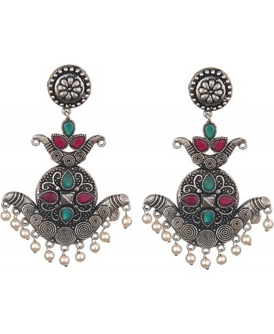 Boho Vintage Antique Ethnic Gypsy Tribal Indian Oxidized Silver Faux Stone Pearl Drop Dangle Earring Set Jewelry $9.11 Drop &...