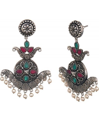 Boho Vintage Antique Ethnic Gypsy Tribal Indian Oxidized Silver Faux Stone Pearl Drop Dangle Earring Set Jewelry $9.11 Drop &...