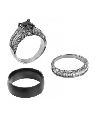 Fashion Rings 3Pcs/Set Smooth Surface Statement Couple Rings Alloy Square Inlaid Cubic Zirconia Wedding Bands Fashion Jewelry...