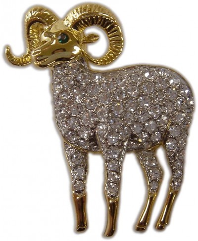Women's Crystal Gold Wild Lamb Farm Animal Brooch Pin Made with Swarovski Elements $15.12 Brooches & Pins