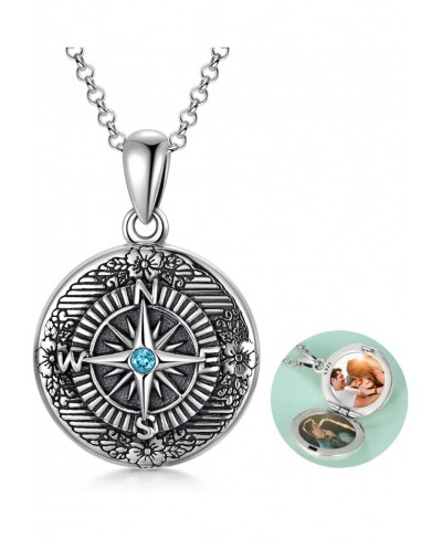 925 Sterling Silver Compass Locket Necklace That Holds Pictures Birthday Graduation Gifts for Women Men Girls $35.25 Pendant ...