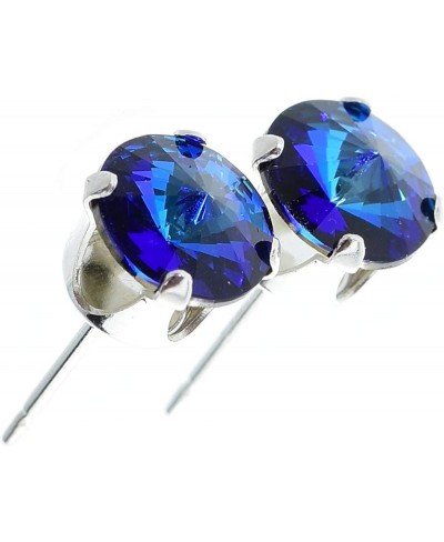 women's 925 Sterling silver stud earrings made with brilliant Bermuda Blue crystal from Swarovski. Gift box. Hypoallergenic &...