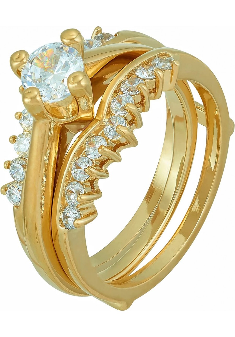 Cubic Zirconia 2-Piece Wedding Ring for Women & Girls 24k Gold Plated $33.73 Bands