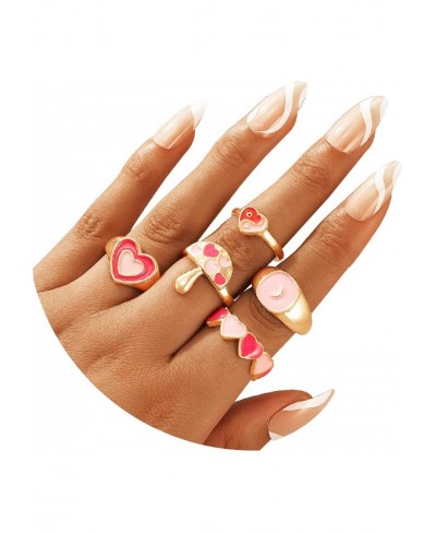 Gold Rings Cute Heart Flower Indie Rings Set for Women Girls Chunky Rings $11.07 Statement