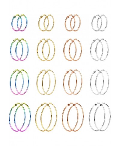 16 Pairs Stainless Steel Big Hoop Earrings for Women Multipack Large Thin Hoop Earrings Set Gold Rose Gold Silver Rainbow Col...