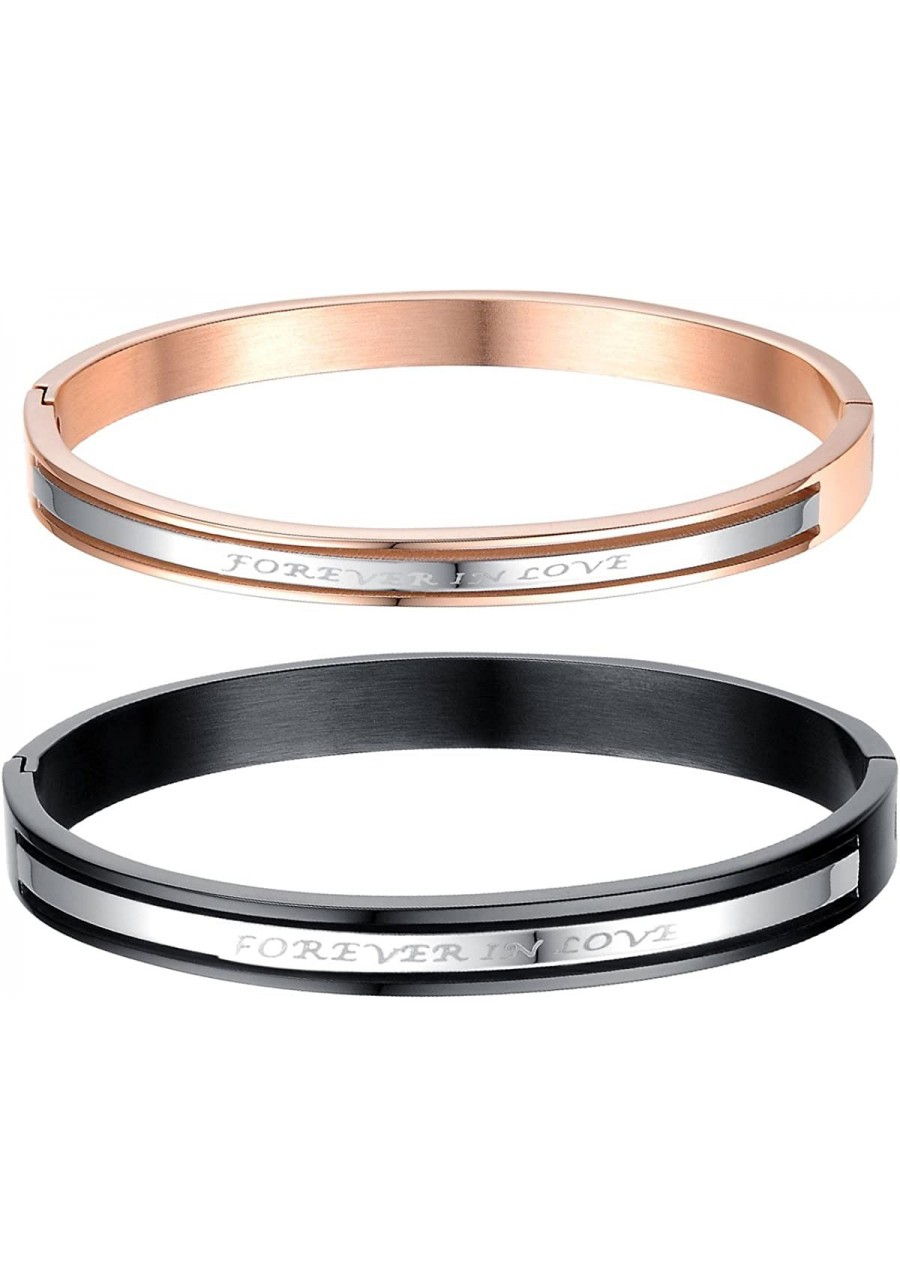 2pcs Couples Stainless Steel Forever In Love Bangle Cuff Bracelet for Valentines Promise Gifts $17.06 Bangle