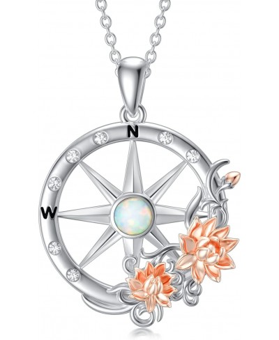 Sterling Silver Compass Rose/Lotus/Turtle Crystal Necklace Inspirational Nautical Travel Compass Graduation Pendant Jewelry G...