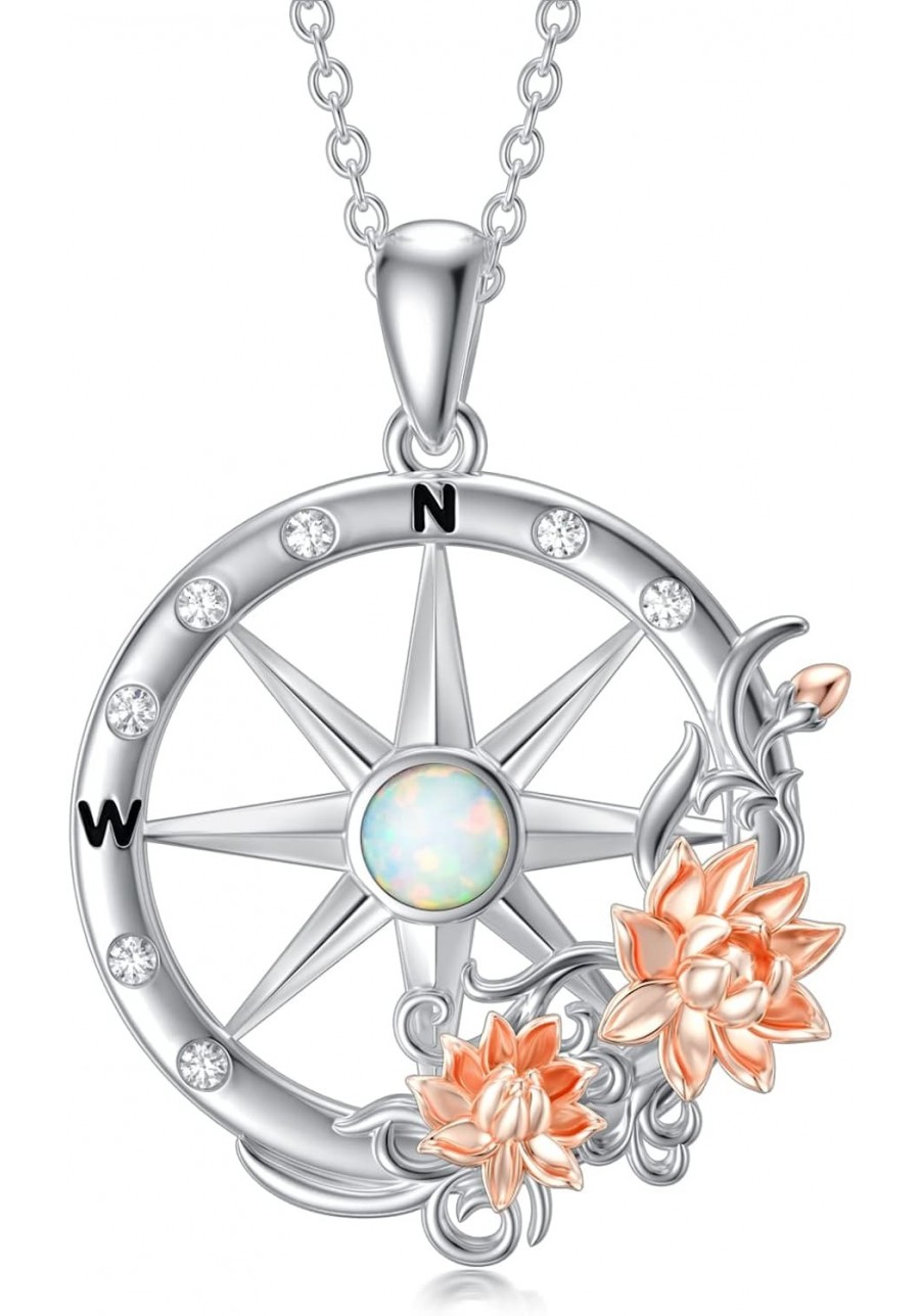 Sterling Silver Compass Rose/Lotus/Turtle Crystal Necklace Inspirational Nautical Travel Compass Graduation Pendant Jewelry G...