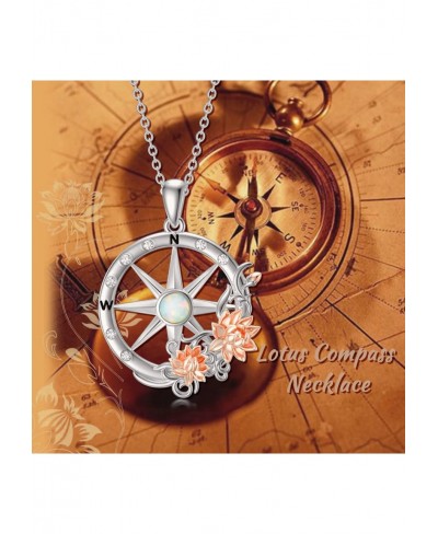 Sterling Silver Compass Rose/Lotus/Turtle Crystal Necklace Inspirational Nautical Travel Compass Graduation Pendant Jewelry G...